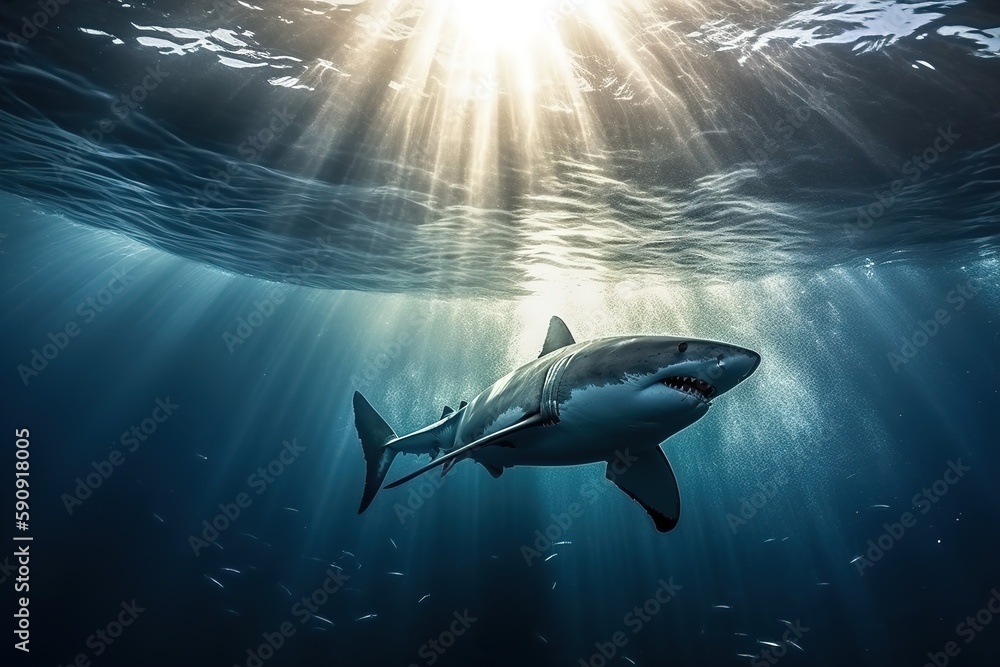 Fototapeta premium shark hunts underwater 
