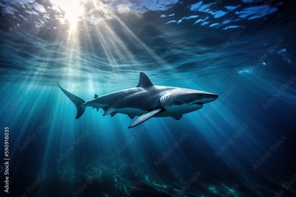 Fototapeta premium shark hunts underwater 