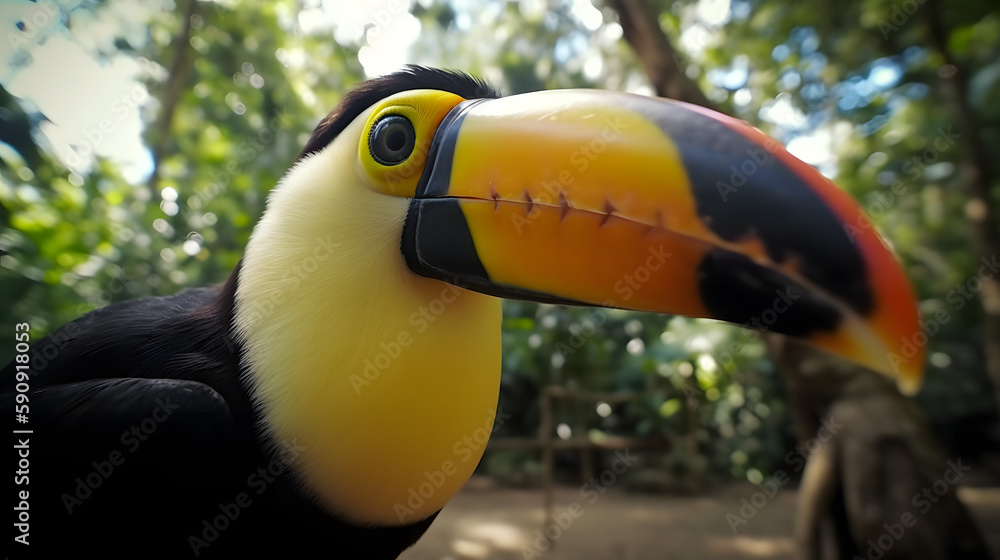 Naklejka premium A colorful toucan in its natural habitat. Generative AI