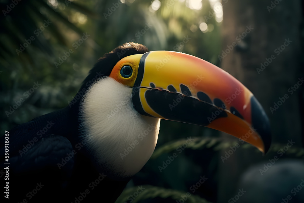 Fototapeta premium A colorful toucan in its natural habitat. Generative AI