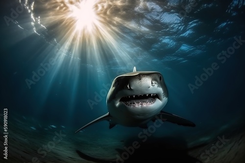shark hunts underwater 