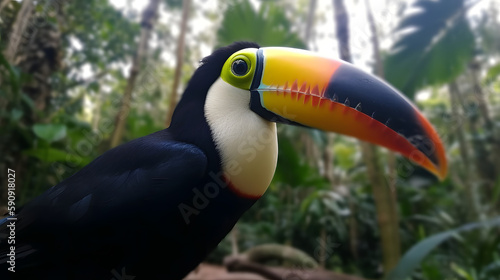 A colorful toucan in its natural habitat. Generative AI