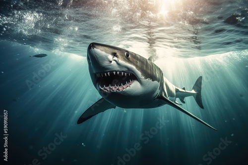 shark hunts underwater 