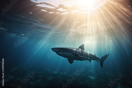 shark hunts underwater 