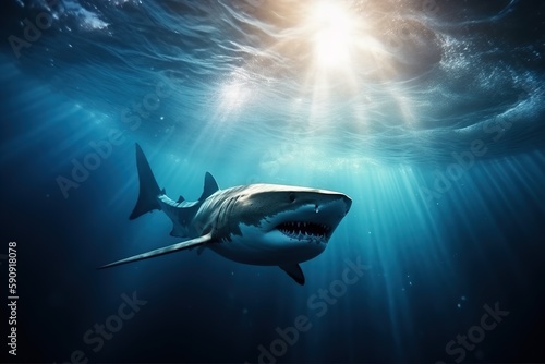 shark hunts underwater
