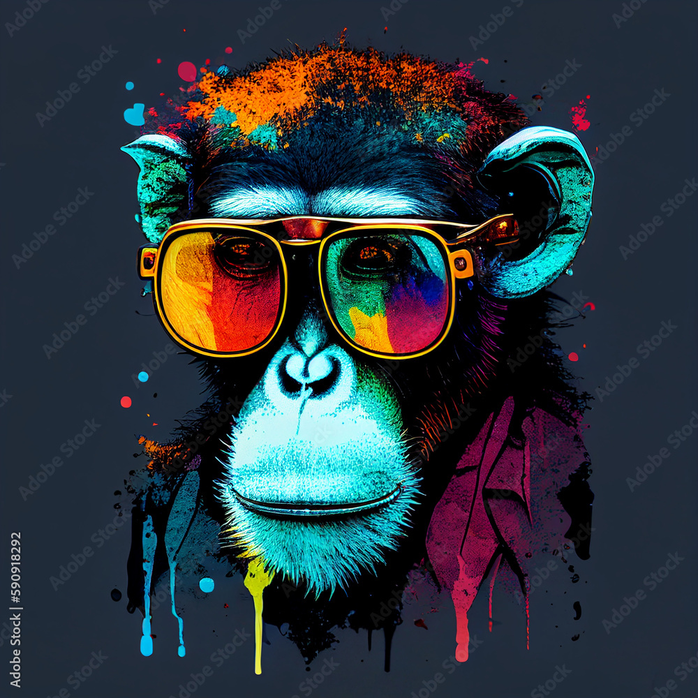 monkey in sunglasses. Monkey hipster..