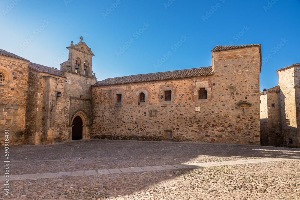 View of the square named Plaza de San Pablo in this roman village namely the Old Town Area in Cáceres, Spain.