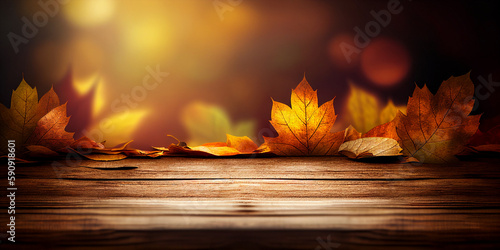 autumn leaves on wooden background Generative AI