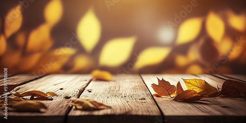 autumn leaves on wooden background Generative AI