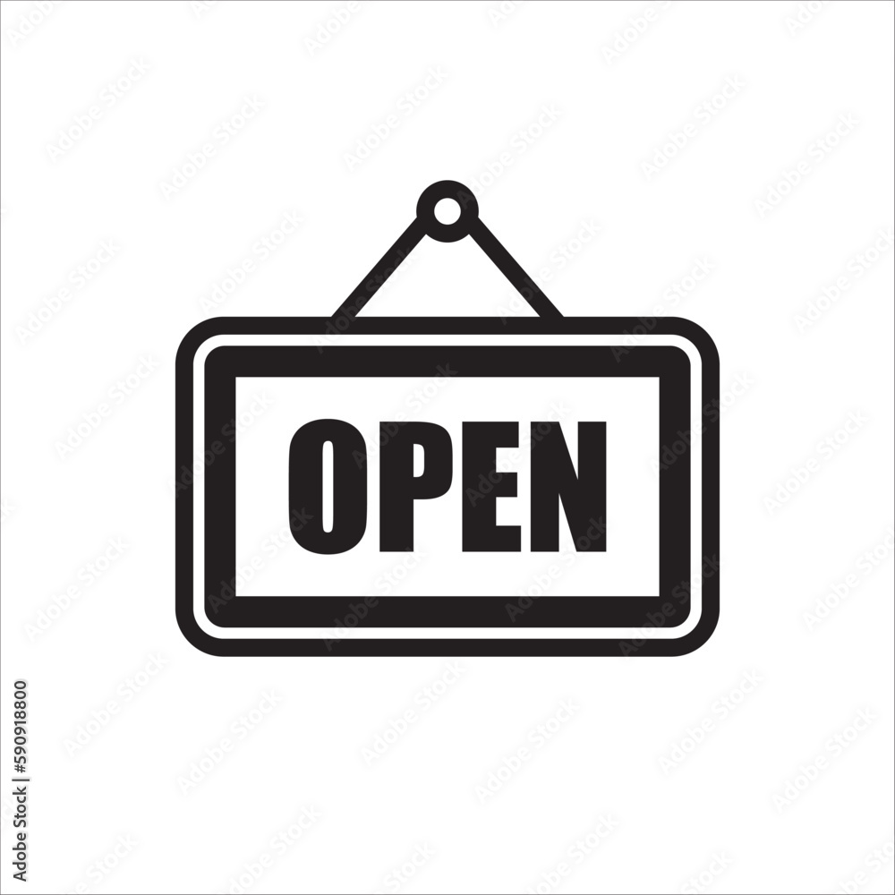 Open vector icon. Open flat sign design. Open signboard symbol pictogram. Illustration of nameplate icon. UX UI icon