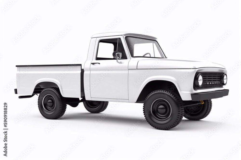 White Pickup Truck Isolated on White Background, Generative AI White Pickup Truck Isolated on White Background, Generative AI