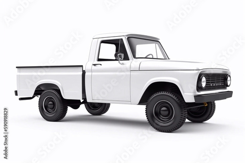 White Pickup Truck Isolated on White Background, Generative AI