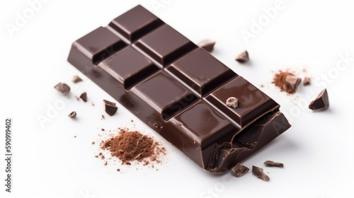 Dark chocolate bar, isolated on white, top view Generative AI
