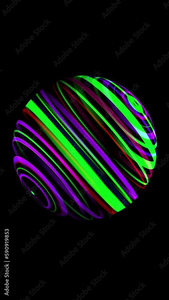 Colorful sphere spinning over black vertical video Colorful sphere spinning over black vertical video