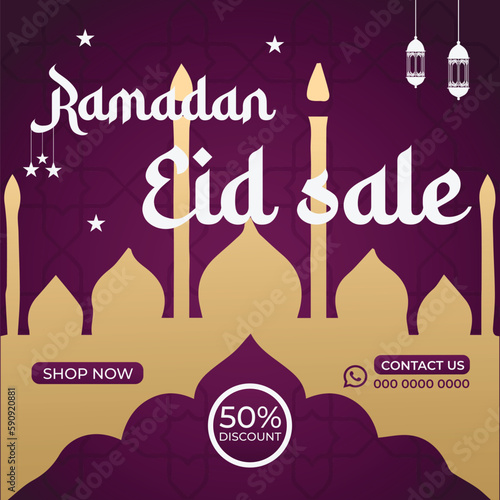 Editable Ramadan Kareem Luxury Social Media Sale Post  Islamic Ornament Background  Ramadan Sale Social Media Banner Web Banner With Photo Space