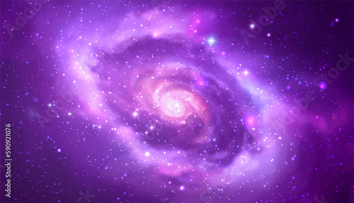 Space vector background with realistic spiral galaxy and shining stars