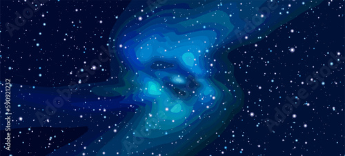 Space vector background with realistic spiral galaxy and shining stars