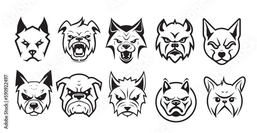 Angry dog head set sketch hand drawn in doodle style illustration