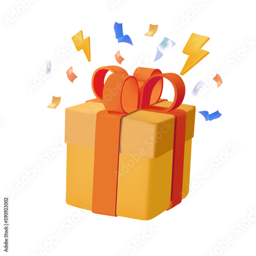 3D present icon, special give away package, loyalty program reward. surprise yellow gift box, birthday celebration gift