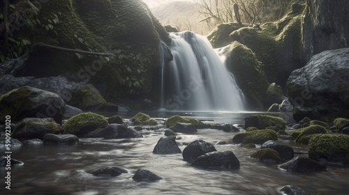 Imaginary waterfall in Scandinavia  AI generative image