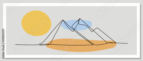 Pyramids of Egypt in one line technique. Pyramids of Egypt poster.