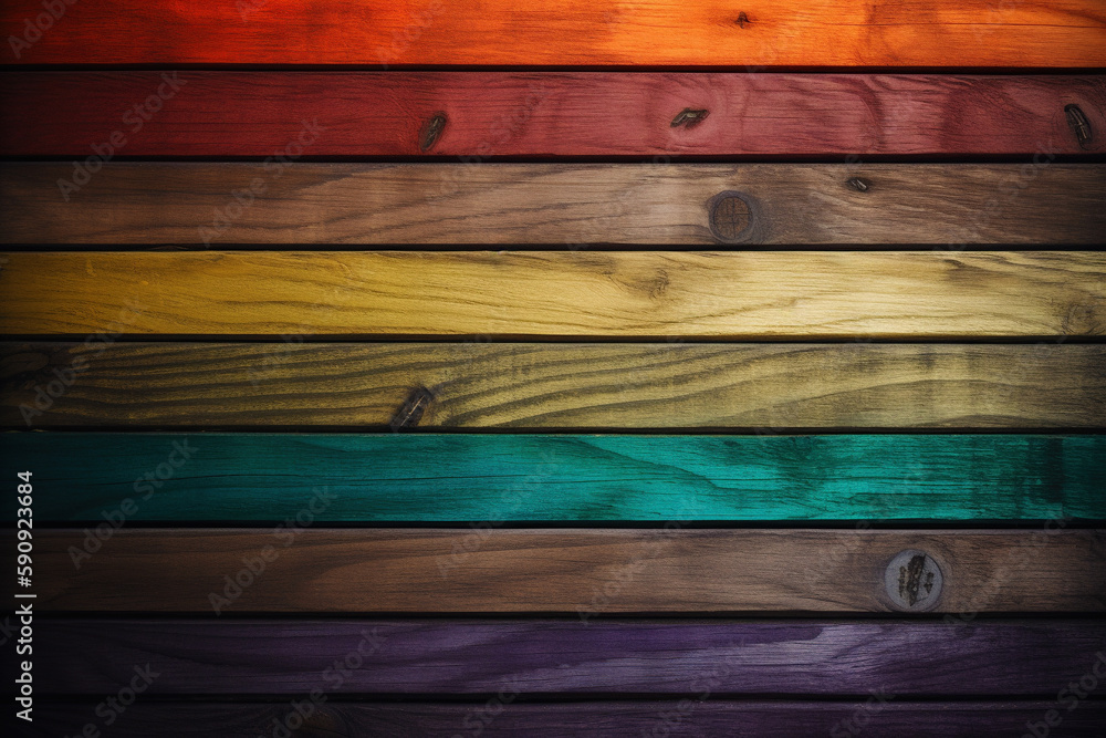 Rainbow wooden planks background. Colorful wooden texture. Rainbow wood