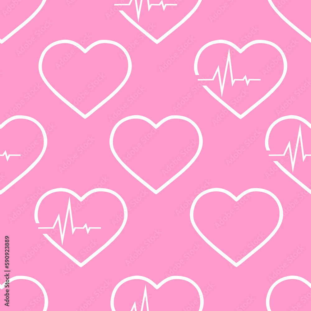 simple seamless pattern of white hearts on a pink background, texture, design