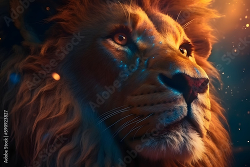 The Giant Lion King in the Beautiful Landscape. Generative AI photo