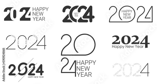 2024 Happy New Year Concept Vector Background Holiday Set. 2024 New Year of the Dragon. Design logotype number for website, social media, banner, flyer, brochure, greeting card