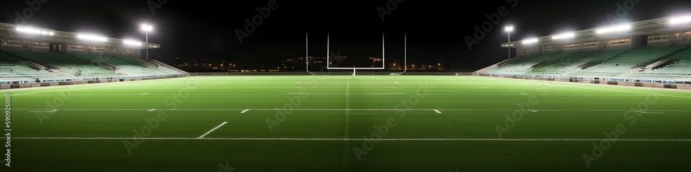 Naklejka premium illustration, stadium illuminated by spotlights and empty, web site header, ai generative