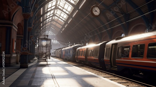 Fototapeta Naklejka Na Ścianę i Meble -  illustration, station of train, ai generative