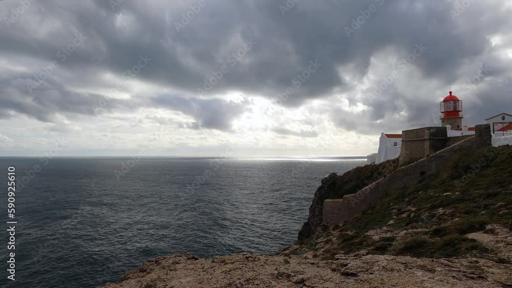 Lighthouse of Cabo de São Vicente in Sagres, Portugal on February 27, 2023 Lighthouse of Cabo de São Vicente in Sagres, Portugal on February 27, 2023