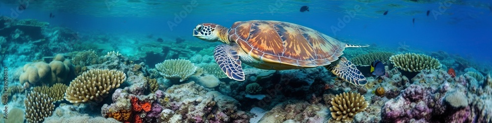 Obraz premium illustration, sea turtle, website header, ai generative