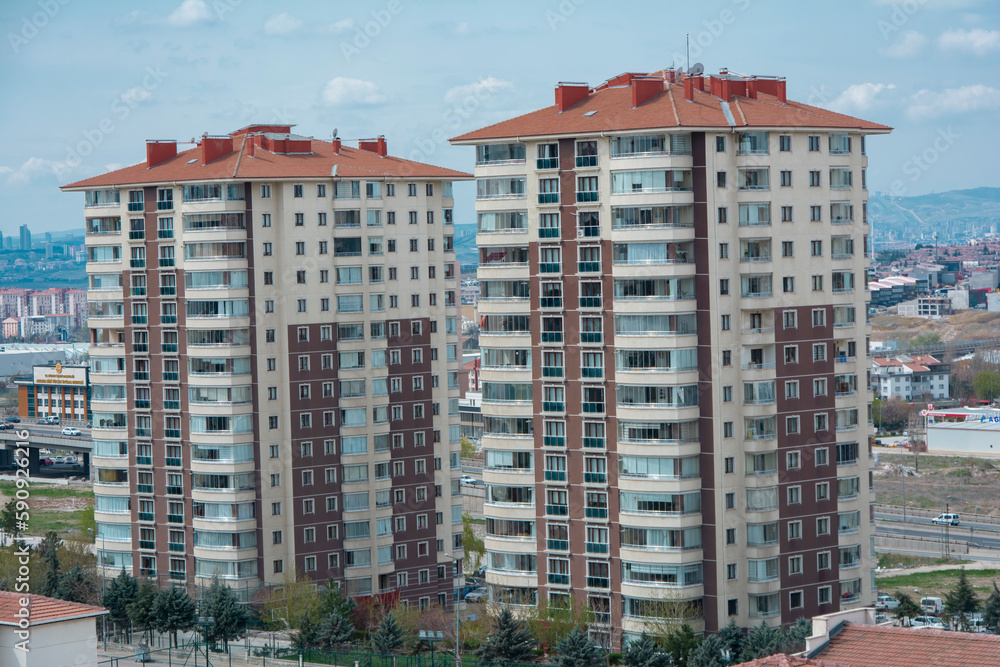 Ankara, Turkey - April 9 2023: Earthquake resistant high-rise apartments. Cityscape
