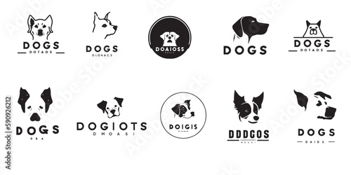 Minimal dog logo set Pet animals icons bundle with silhouette symbols collection 