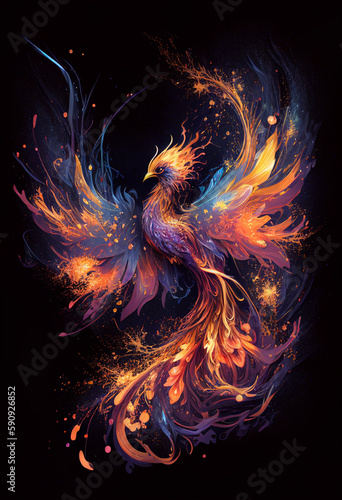 Gorgeous fiery and neon phoenix