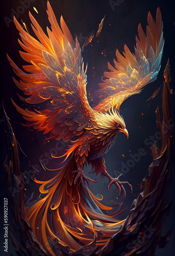 Gorgeous fiery and neon phoenix