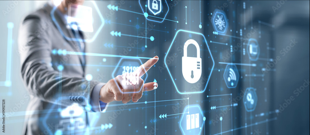 Businessman is touching icon Internet security network concept Businessman is touching icon Internet security network concept