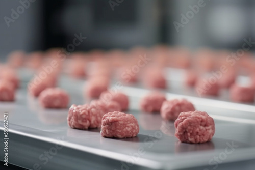 Cultured meat served on light grey lab table Generative AI