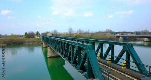 Wallpaper Mural Steel bridge with train tracks from above over a river Torontodigital.ca