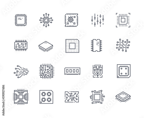 Chips icons outline set