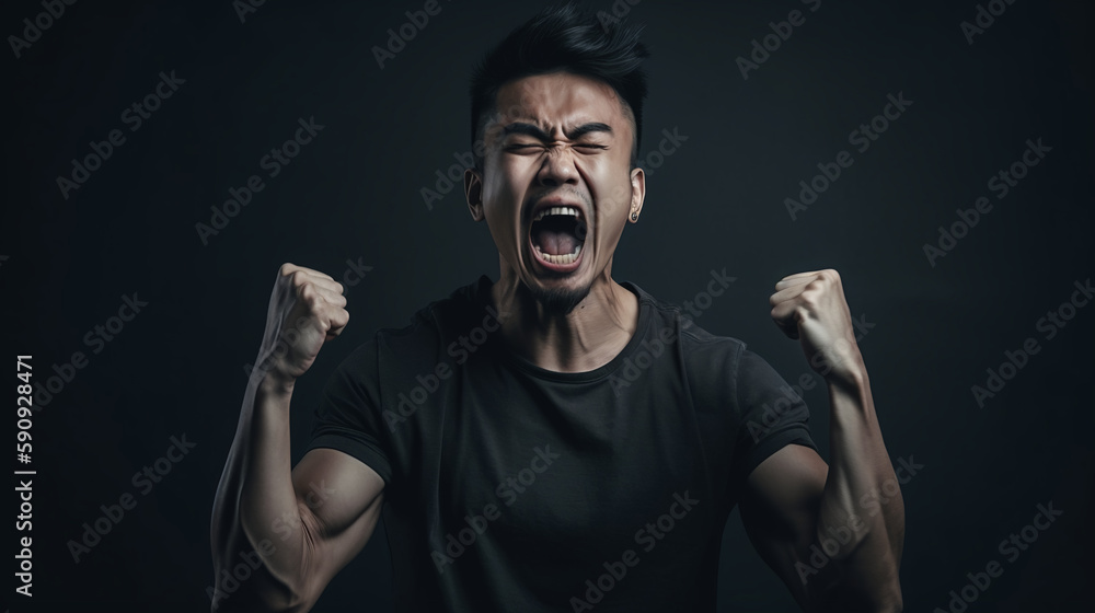  Image Generated AI. Asiatic young man shouting