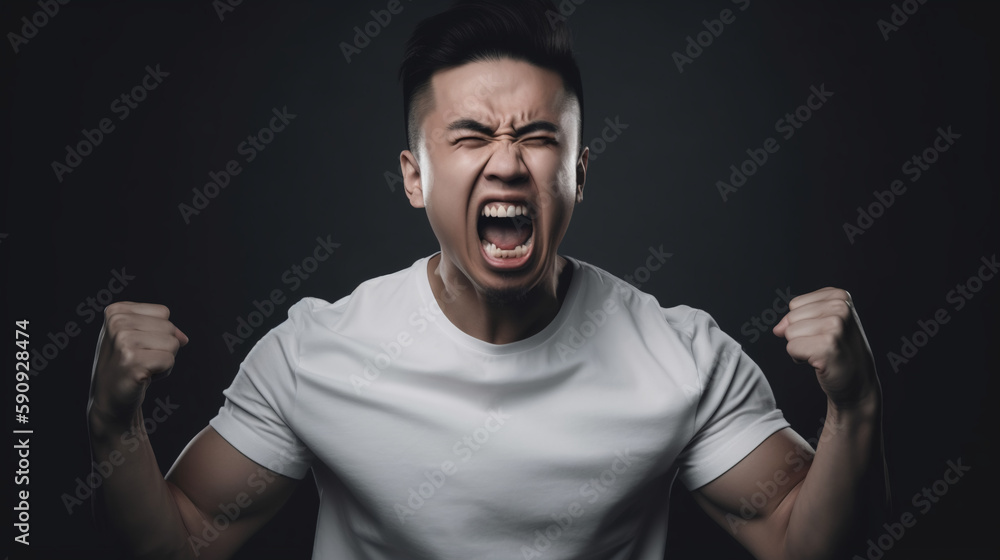Image Generated AI. Young adult Asian ethnic man screaming