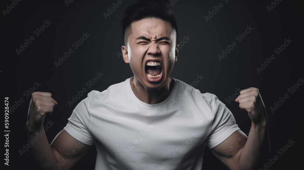 Image Generated AI. Young adult Asian ethnic man screaming Image Generated AI. Young adult Asian ethnic man screaming