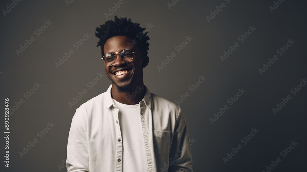 Image Generated AI. Portrait of an afro young adult man smiling happily
