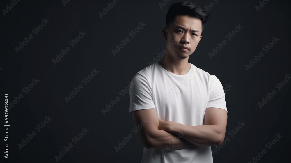 Image Generated AI. Portrait of a young adult asian ethnic man with confident expression