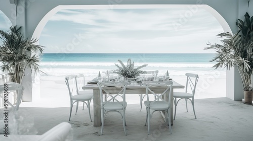 Pure luxury: Unique beach scenery and exquisite ambience for an unforgettable beach meal. Caribbean flair for a wonderful meal on the beach in a luxurious ambience. - Generative AI © TopNotchTasteByBen