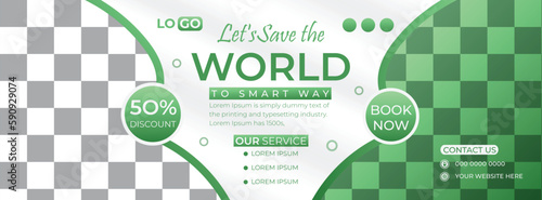 Save World Nature Web Banner Design Template, Green Cover Website Design, Social Media Cover Ads Banner Invitation Card Template