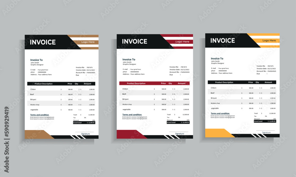 Corporate invoice design Template. Corporate invoice design Template.
