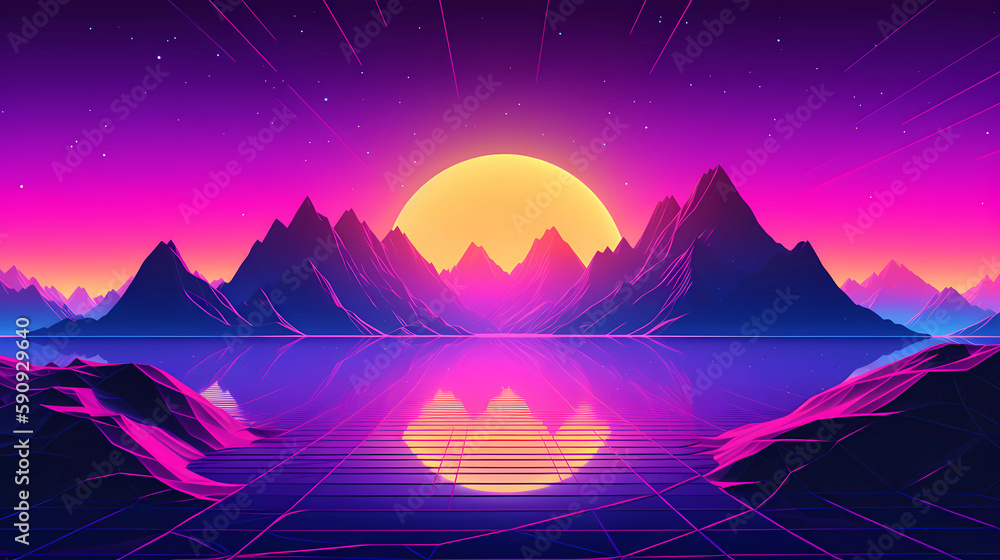 Vaporwave lansdcape artwork illustration , ai Vaporwave lansdcape artwork illustration , ai